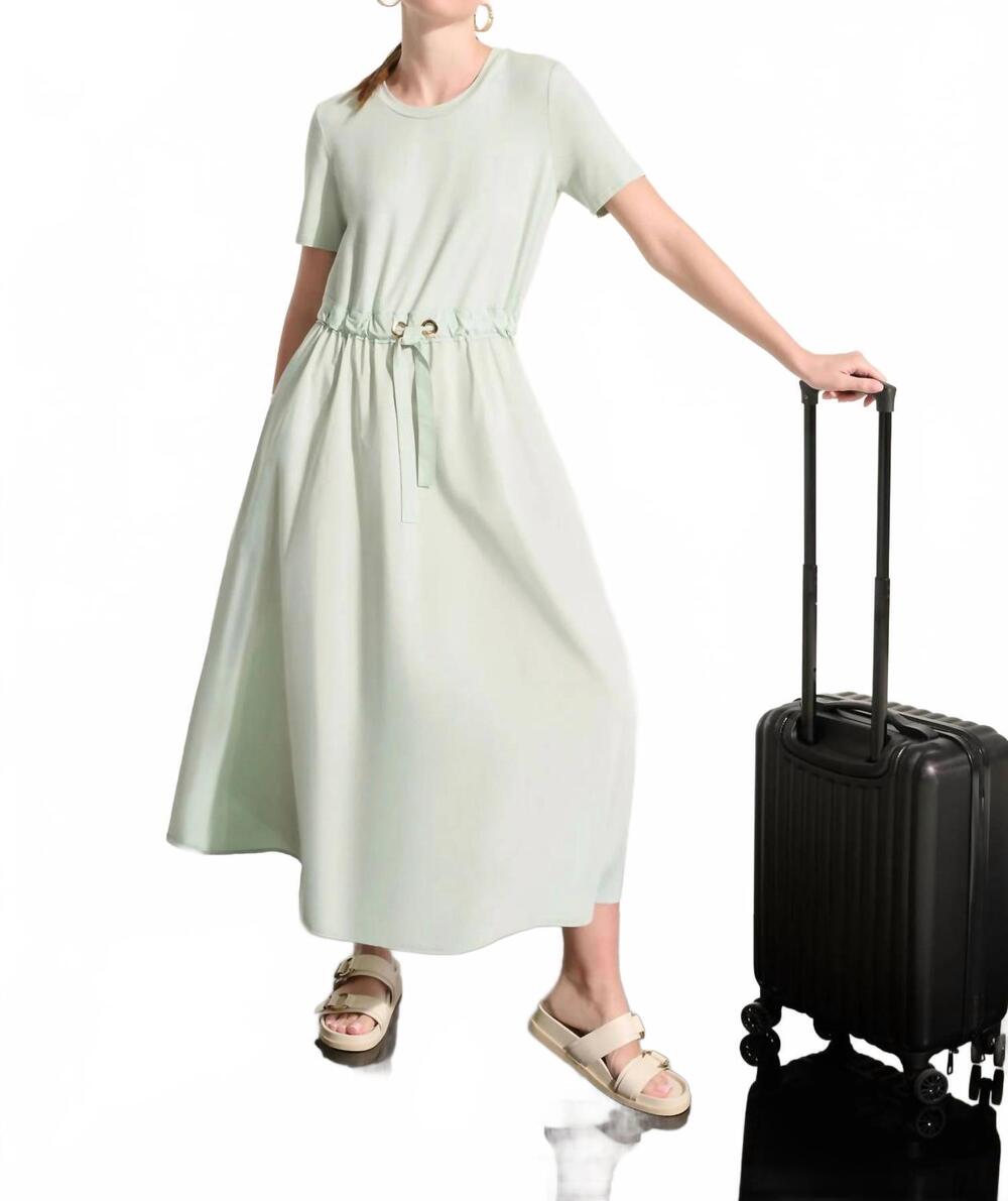 NEW JOSEPH RIBKOFF drawstring waist maxi fit & flare dress in pistachio